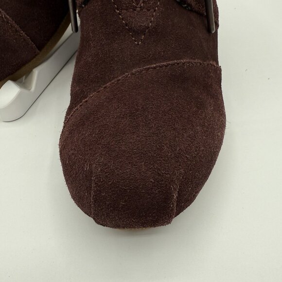 Toms Desert Wedge Heel Ankle Boots Lace-Up Burgundy Suede Bootie Size 7 Women's - Picture 10 of 11